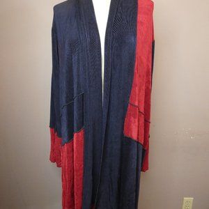 Heydari Women's +2 Open Knit Cardigan Lagenlook Navy Blue & Red Acetate